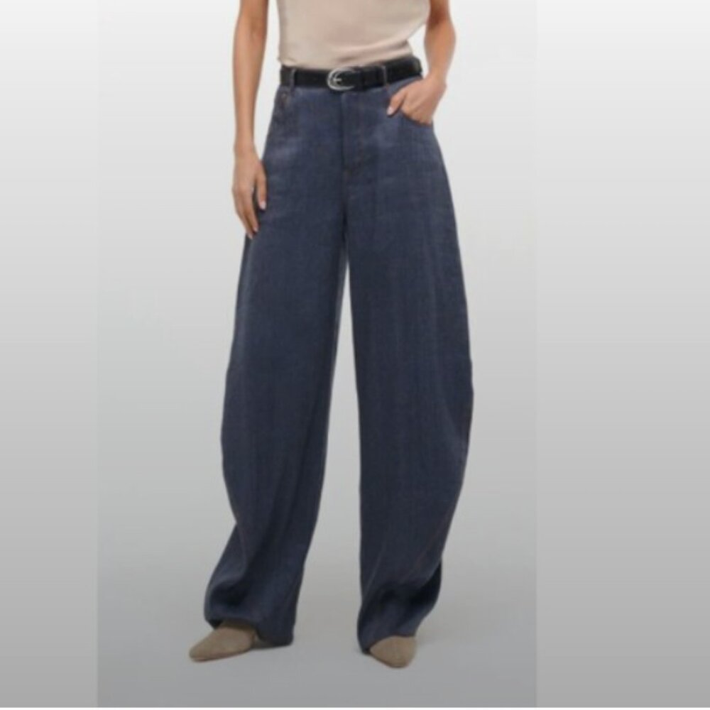 STAUD Wide Barrel Leg Blue Pants NEW